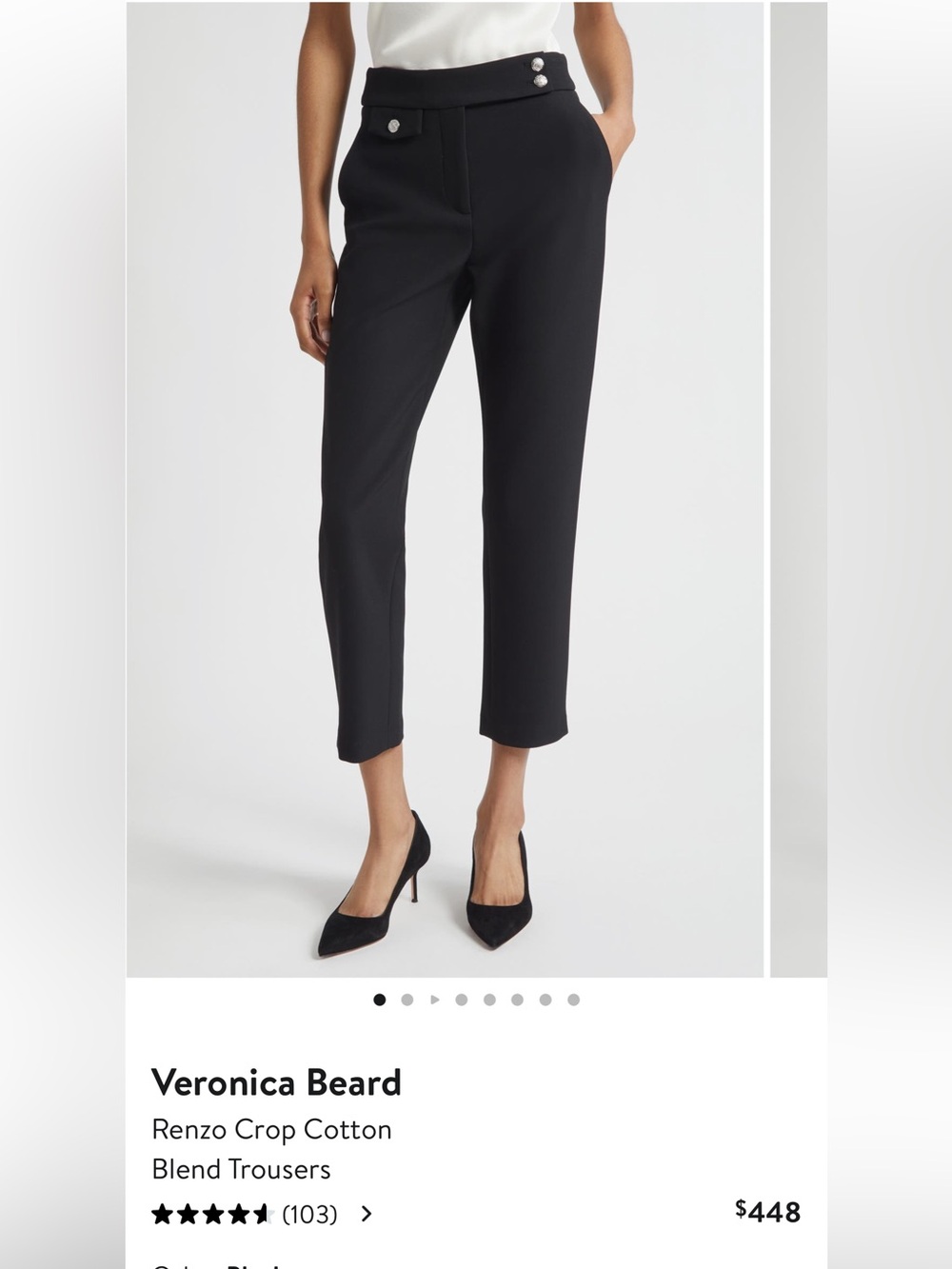 Veronica Beard Black Cropped Tailored Trousers with Button Waist